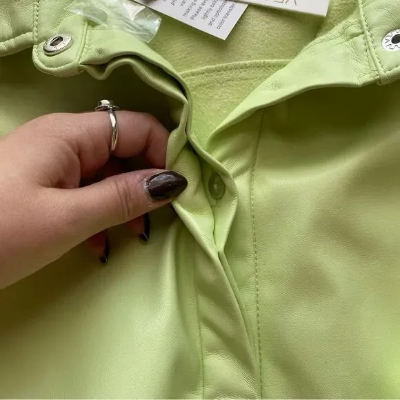 NWT House of Harlow 1960 Lime Green Vegan Leather Midi Shirt Dress Size Medium - Picture 6 of 16